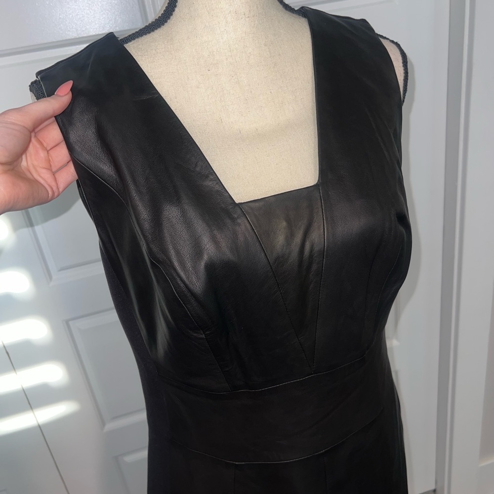 Classique Entier Black Leather Front Sheath Dress (10)